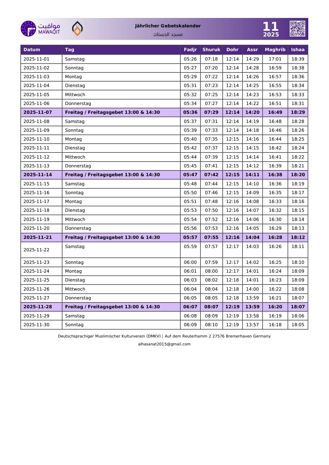 Gebetskalender November 2025